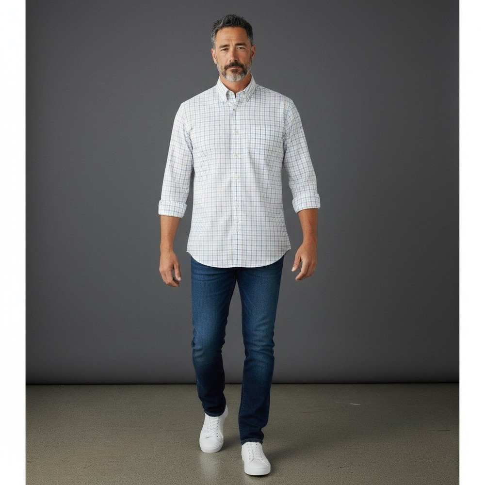 Brooks Brothers Madison Non-Iron Supima Cotton Shirt Blue White Check 17-34